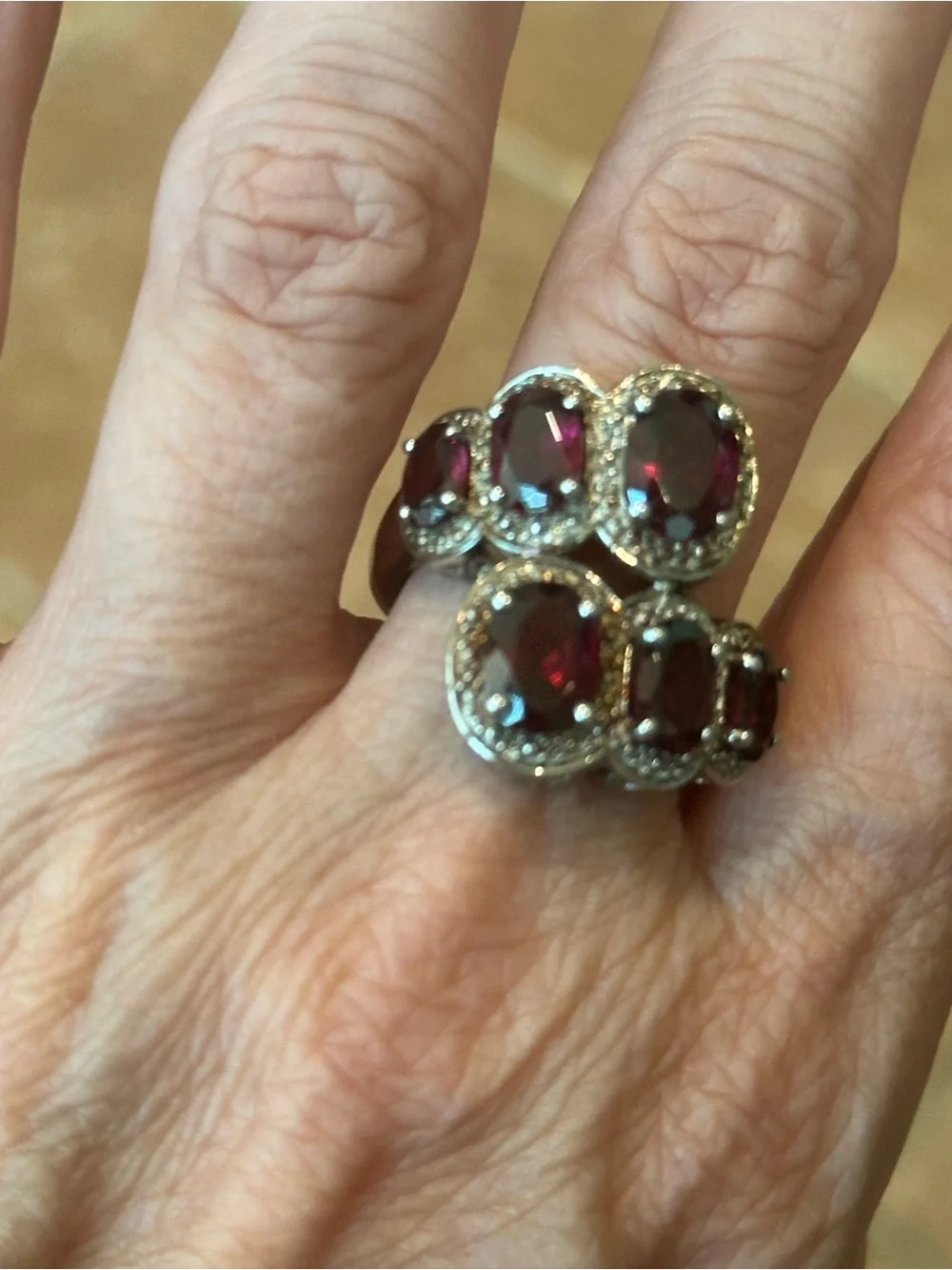 Vintage-Style Sterling Garnet Cocktail Ring - Silver